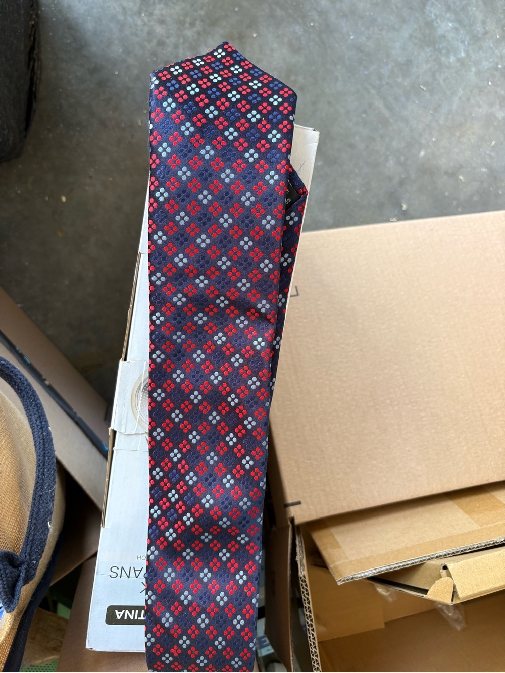 Men's Navy Tie with Red Geometric Pattern